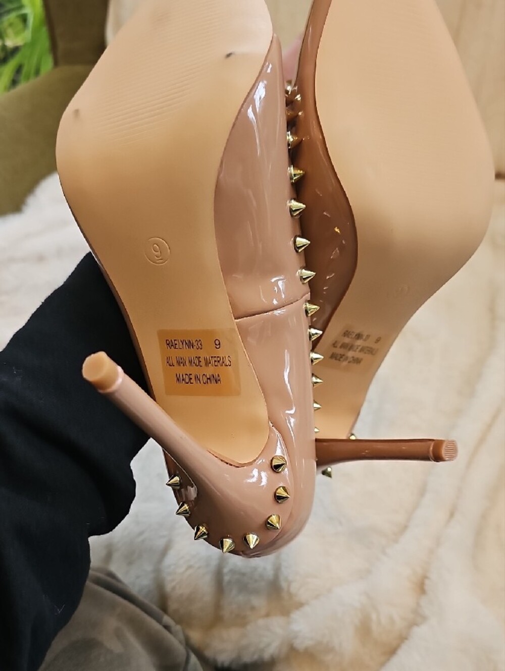 Patent Nude Studded Pointed-Toe Stiletto Pumps - Picture 9 of 9